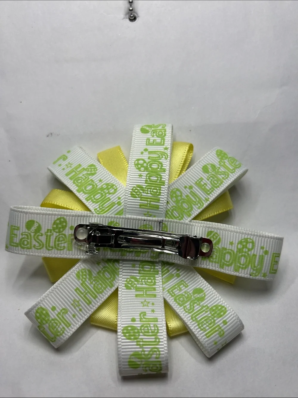 Easter Ribbon Hair Bow with Yellow Egg Accent